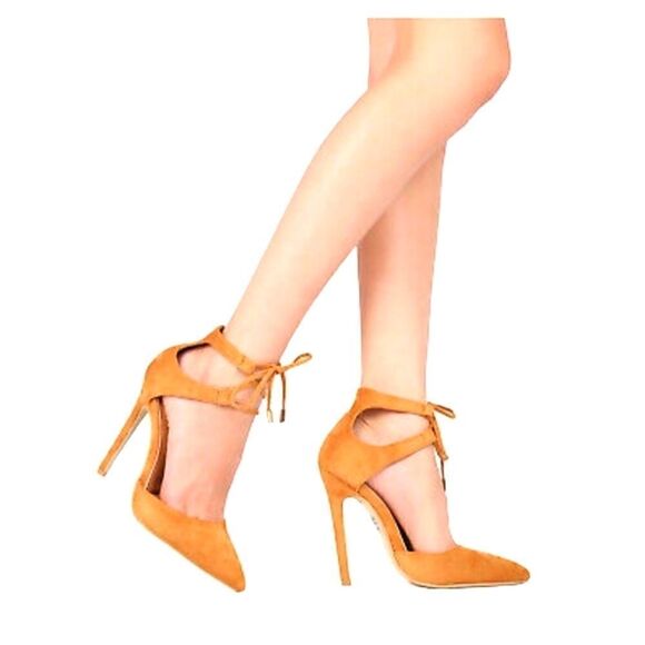 CHARLOTTE RUSSE WOMEN'S COLLECTION FAUX SUEDE D'ORSAY ANKLE STRAP TIE STILETTOS - Picture 1 of 12